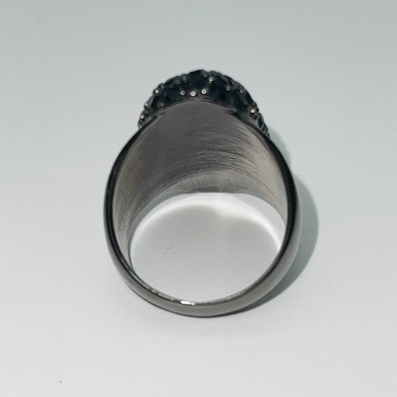 Multi-Color Rhinestones Wide Black Ring Size 8 - Picture 8 of 8